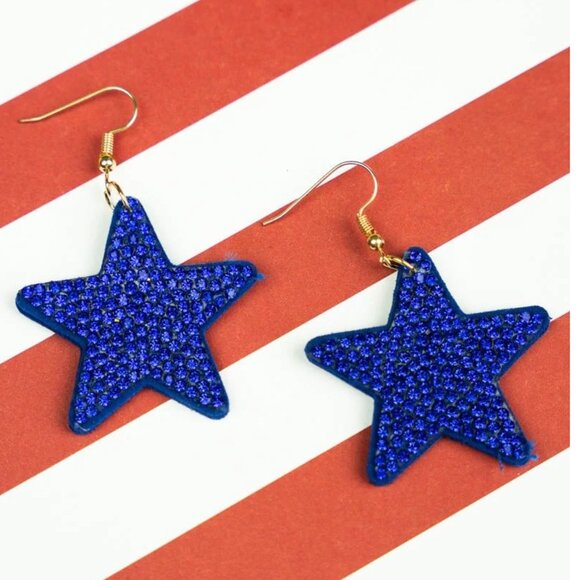 One Blessed Nana Jewelry - NWT BOUTIQUE   BLUE SPARKLE STAR PATRIOTIC EARRINGS